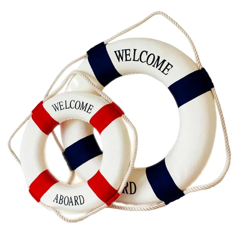 Mediterranean Style Welcome Decorative Red Blue Life Buoy Marine Beach Wall Hanging Decor Home Living Roome Decoration Crafts    Your Coastal Marketplace | Shoreshopper.com