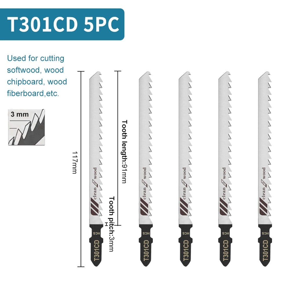 Jigsaw Blades Set T-Shank Jig Saw Blades for Wood Plastic and Metal Cutting Compatible as Bosch/DEWALT/RYOBI/One+/Makita - ShoreCo.Shop