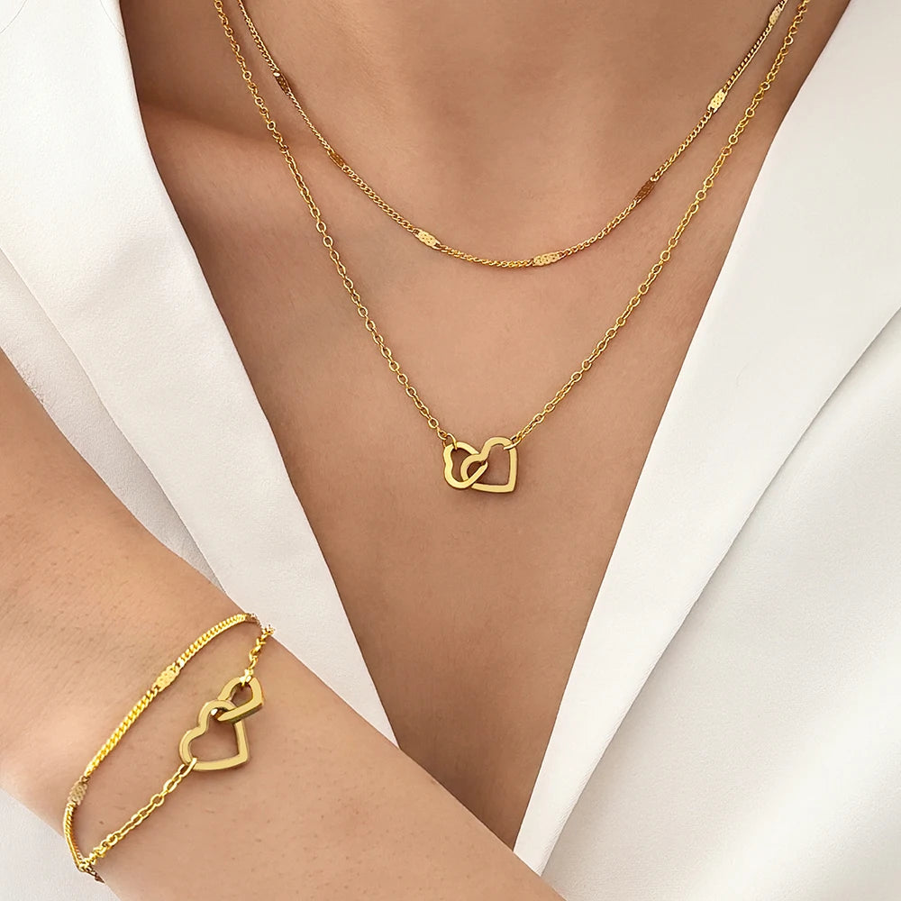 Stainless Steel Jewelry Sets High-end Atmosphere Love Bracelet Love Necklace Double Chain Design Jewelry Sets For Women Jewelry    Home Decor Supply | Online Retail | ShoreShopper.com