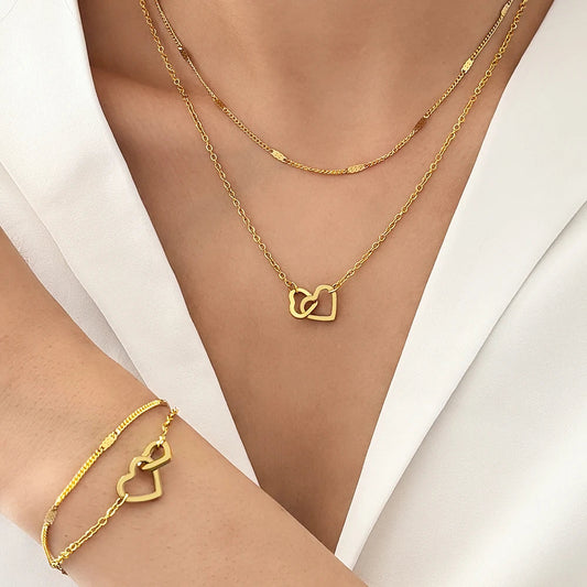 Stainless Steel Jewelry Sets High-end Atmosphere Love Bracelet Love Necklace Double Chain Design Jewelry Sets For Women Jewelry    Home Decor Supply | Online Retail | ShoreShopper.com