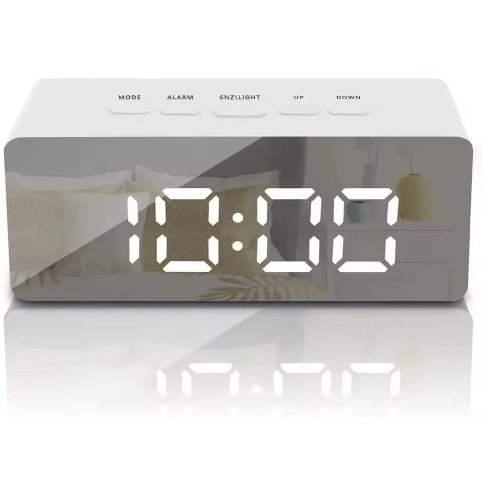 1Pc White Digital Clock LED Mirror Table Clock Snooze Display Time Night Light Desktop USB Alarm Clock Home Decor Desk Clock    Home Decor Supply | Online Retail | ShoreShopper.com