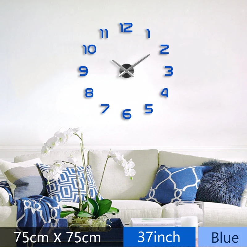 Fashion 3D Mediterranean style big size blue wall clock mirror sticker DIY brief living room decor meetting room wall clock    Home Decor Supply | Online Retail | ShoreShopper.com
