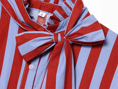 Women's Shirt 2026 Summer New Style Striped Sleeveless Waist-Fitted Shirt with Bow Decoration Romantic Style Personality Fashion    Your Coastal Marketplace | Shoreshopper.com