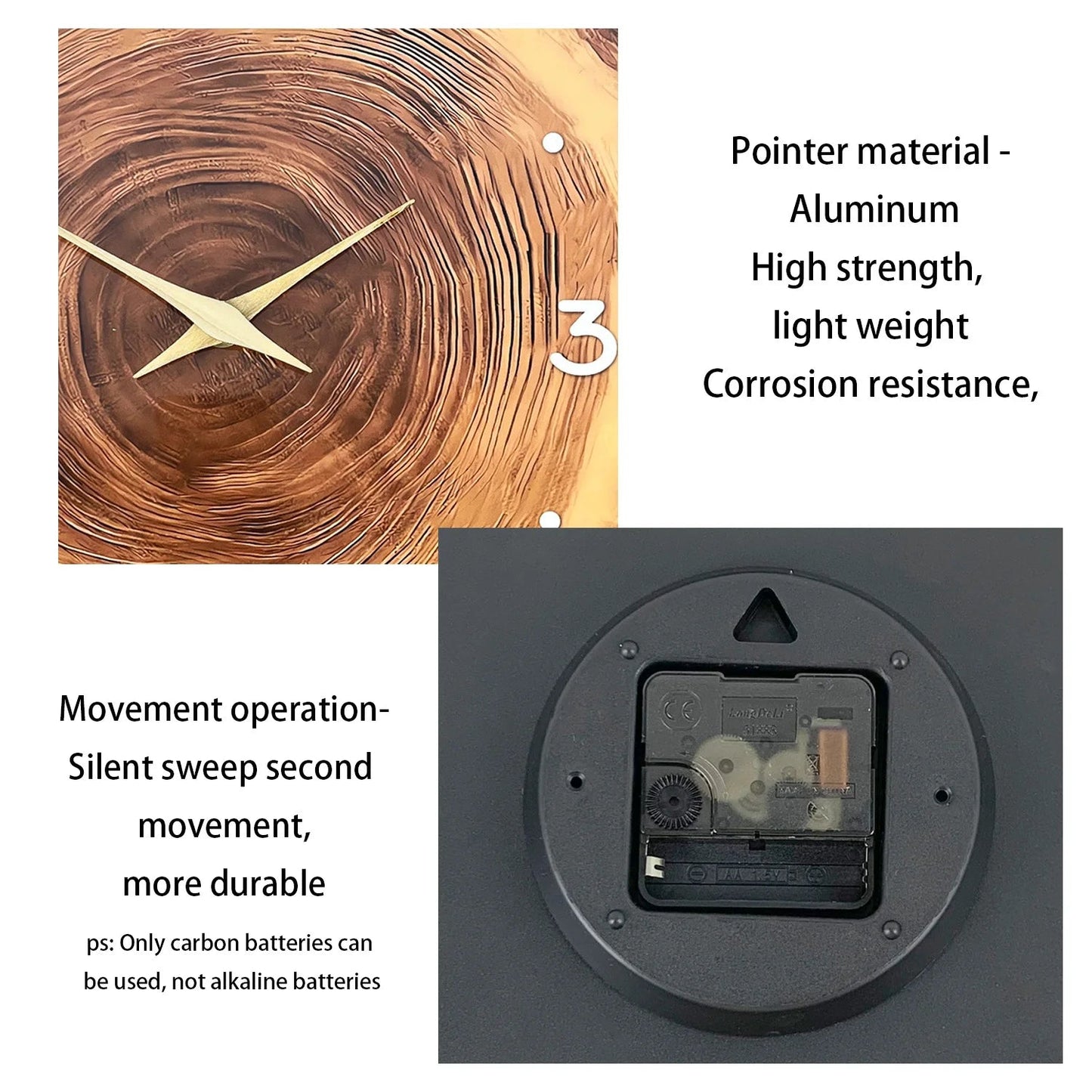 1pc wooden ring veneer wall clock, flat wood cross section texture pattern solid wood pointer design wall clock, silent clock    Home Decor Supply | Online Retail | ShoreShopper.com