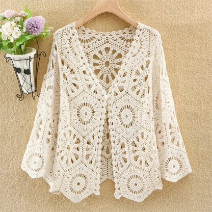 Women's Shirt 2025 Hollow out New Female Coat Knitted Shirt Lace Thin Hook Flower Loose Solid Color Fashion Top Hoodie Versatile    Your Coastal Marketplace | Shoreshopper.com