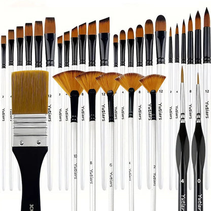 32-Piece Deluxe Multi-Purpose Art Paintbrush Set, Professional Fine Artist Wood Handle Brushes for Acrylic, Oil, Watercolor Pain    Home Decor Supply | Online Retail | ShoreShopper.com