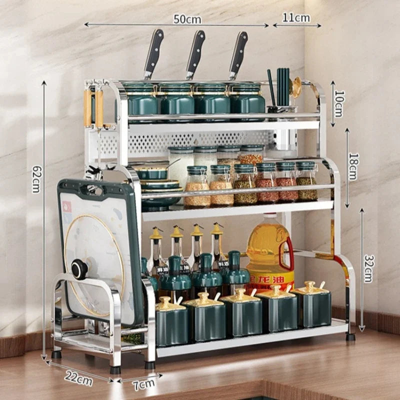 Stainless Steel Kitchen Storage Shelf Seasoning Jar Spice Storage Rack Chopsticks Knife Shelf Bar Organizer Kitchen Supplies    Home Decor Supply | Online Retail | ShoreShopper.com