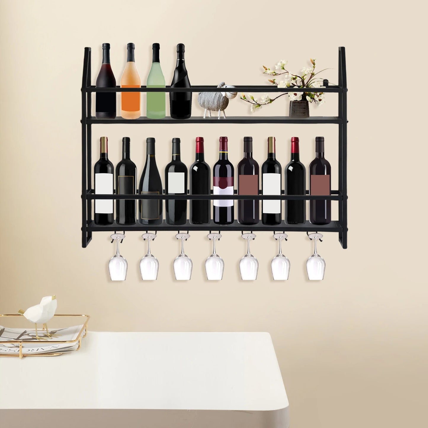 Wall Mounted Iron Wine Rack Bottle Champagne Glass Holder Shelves Bar Home Party Light and Strong Durable Unique Design Decor    Home Decor Supply | Online Retail | ShoreShopper.com