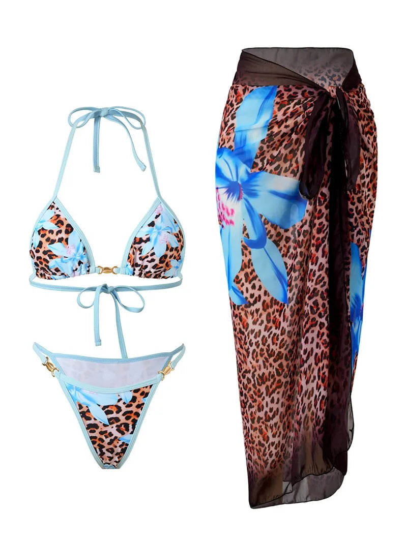 Beach Vacation 3 Piece Bikini Set Women Sexy Leopsrd Print  Swimsuit Women Split Skirts Matching Swimsuit Thong Bathing Suit    Your Coastal Marketplace | Shoreshopper.com