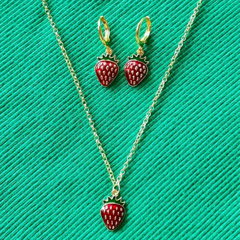 strawberry jewelry necklace earrings set y2k indie jewelry    Home Decor Supply | Online Retail | ShoreShopper.com