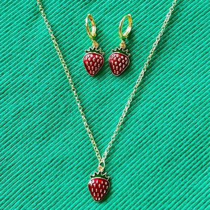 strawberry jewelry necklace earrings set y2k indie jewelry    Home Decor Supply | Online Retail | ShoreShopper.com