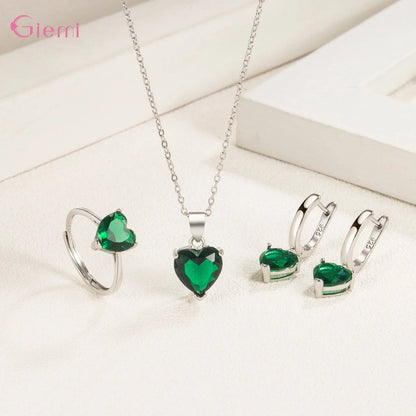 Top Fashion 925 Silver Jewelry Sets Shiny Crystal Gifts Suit For Women Girls Pendant Necklace Earrings Rings Hot Sale    Home Decor Supply | Online Retail | ShoreShopper.com