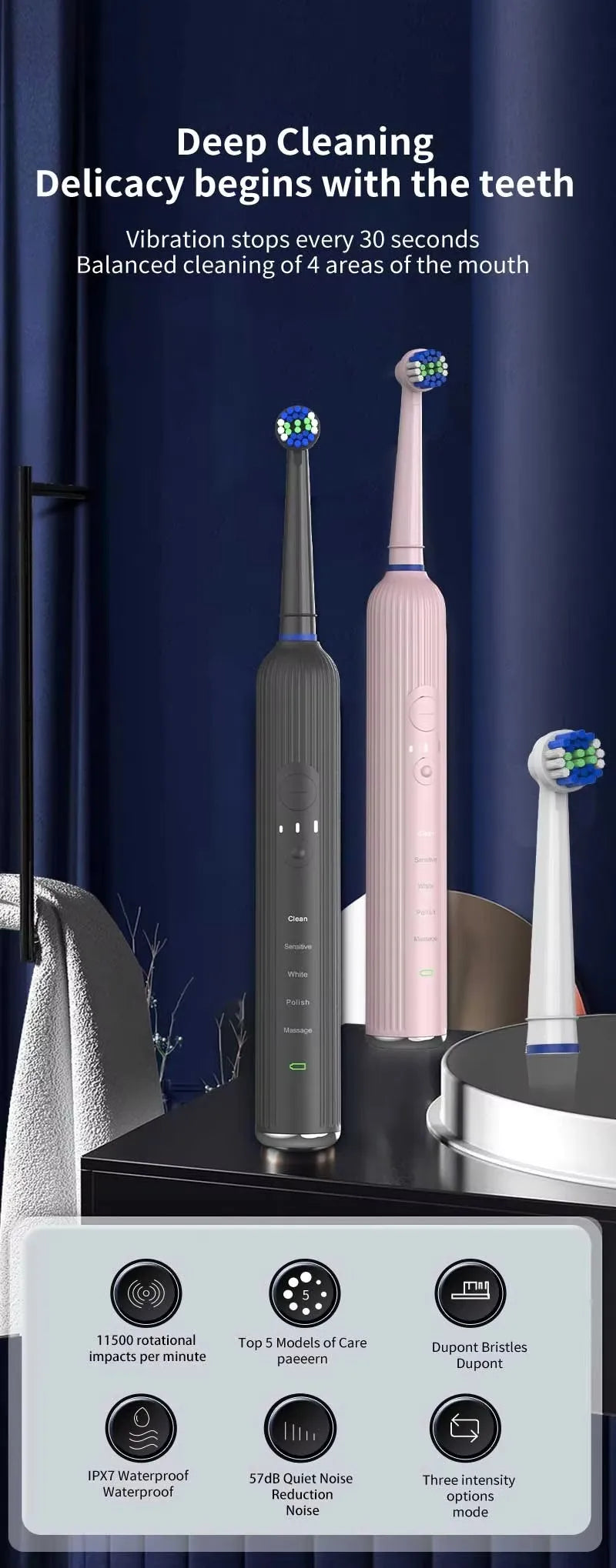 Compatible with Oral B Sonic Electric Toothbrush Smart Ultrasonic Dental Teeth Whitening Rechargeable Adult Tooth Brush 3 Head - ShoreCo.Shop