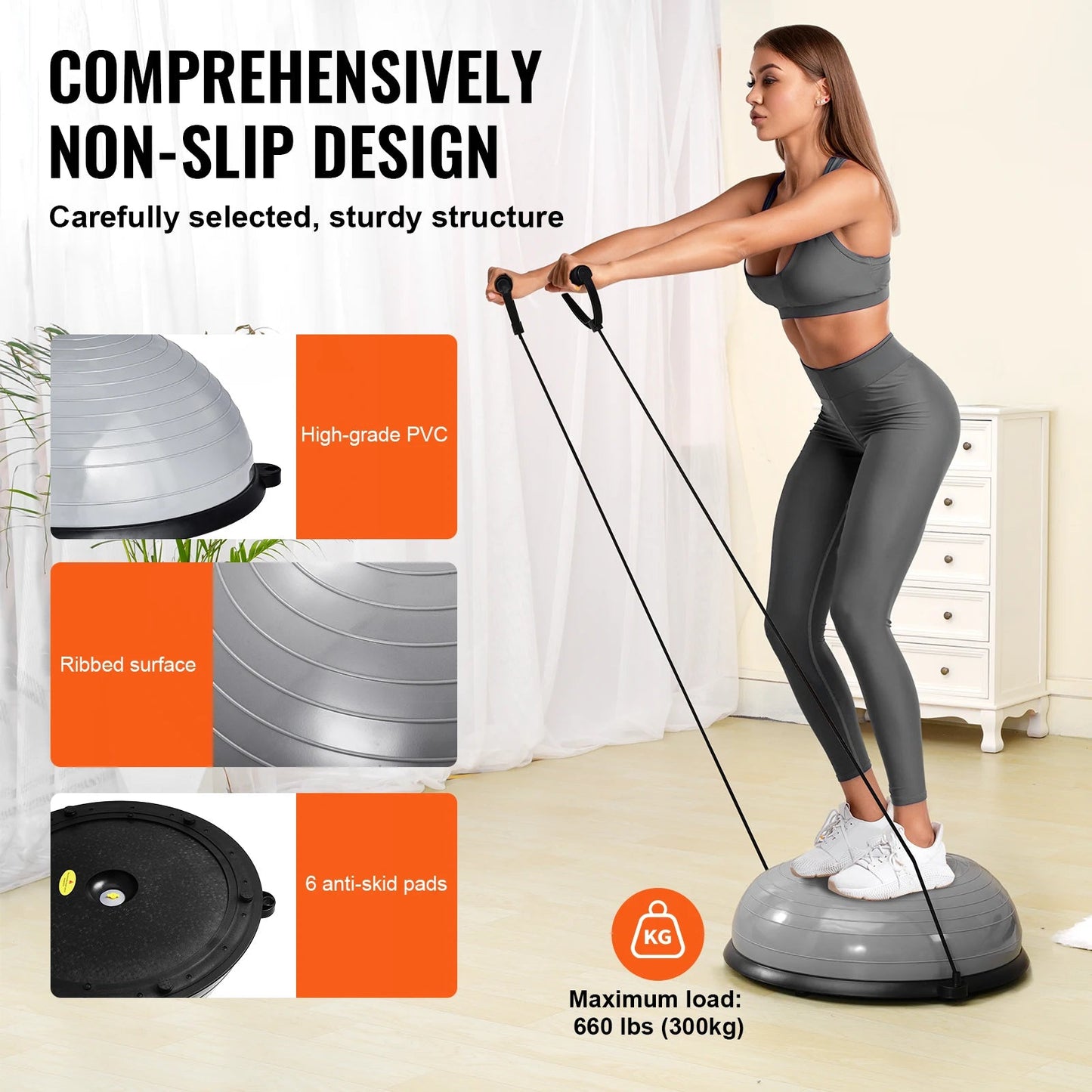 SucceBuy 23/26 inch Half Exercise Ball Trainer Balance Ball Trainer 660lbs Capacity Stability Ball Yoga Ball w/ Resistance Bands    Home Decor Supply | Online Retail | ShoreShopper.com