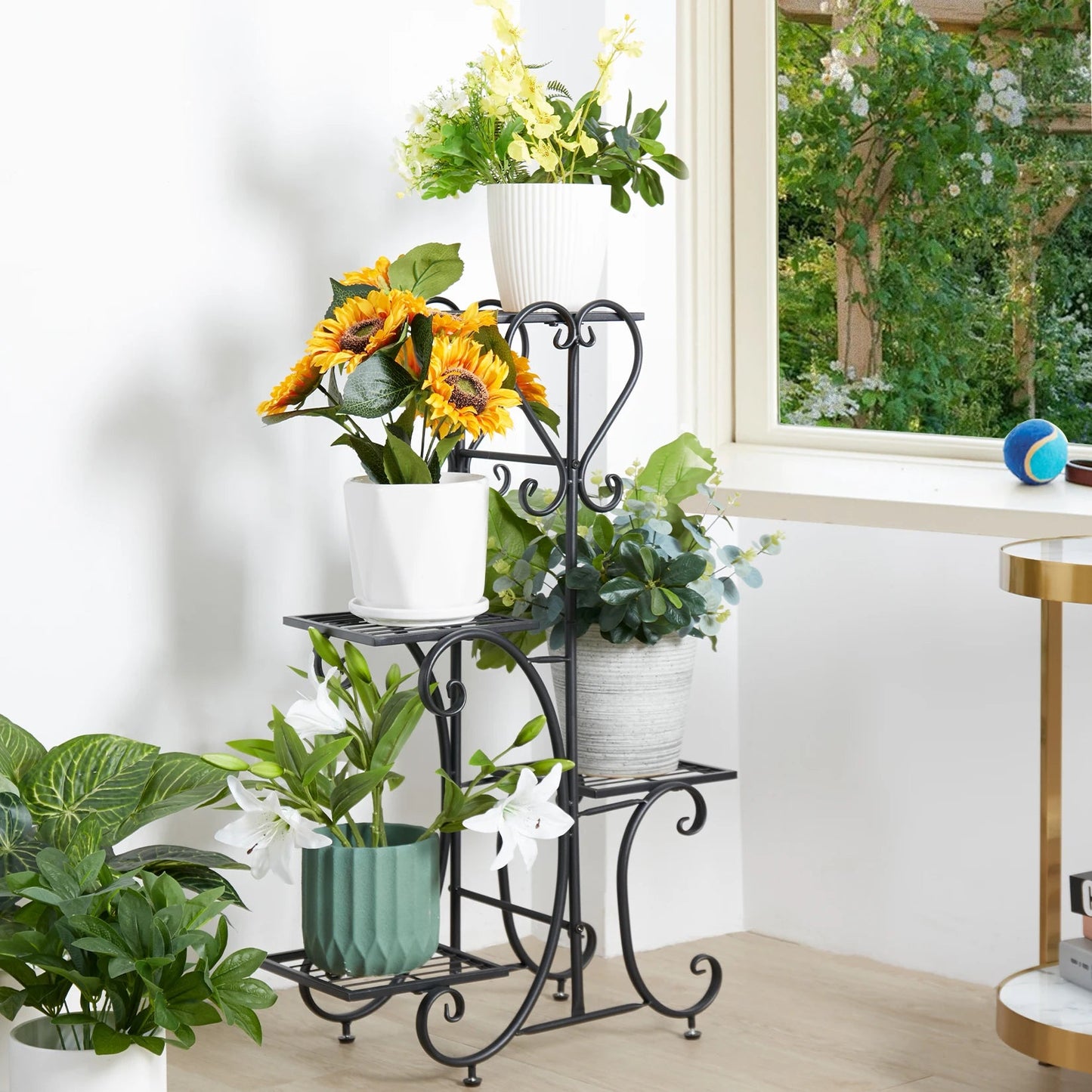 Metal Plant Shelf Flower Display Stand Garden Planter Holder with 4 Tier Shelves Indoor (Black)    Home Decor Supply | Online Retail | ShoreShopper.com