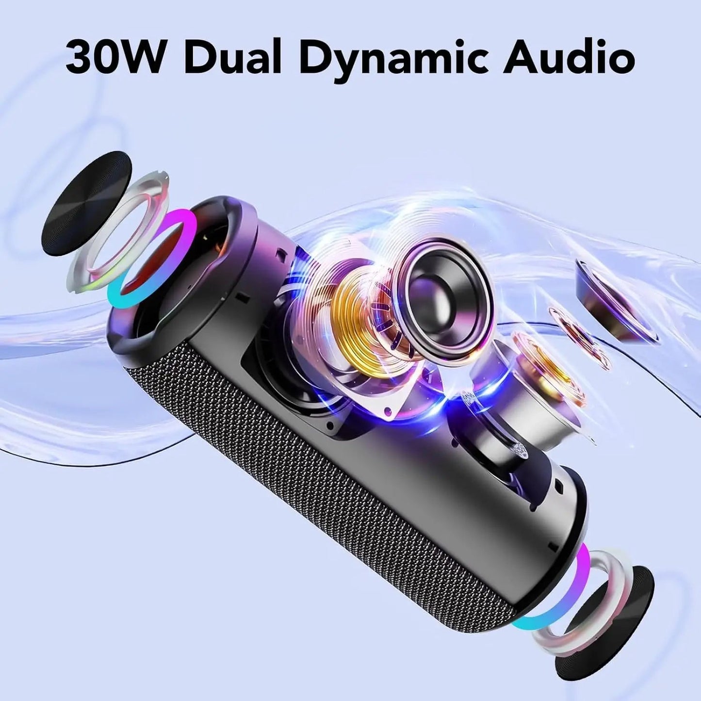 Portable Bluetooth Speaker, Bluetooth 5.4 Speaker, 30W Dual Speaker, Deep Bass, 30H Playtime, 3 EQ Mode, Colorful RGB Lights    Home Decor Supply | Online Retail | ShoreShopper.com