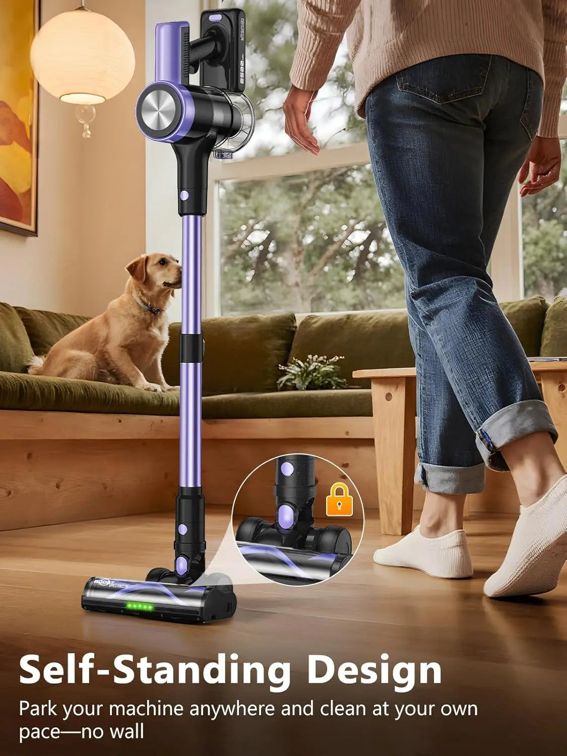 CordlVacuum Cleaner, 46KPa/500W Stick Vacuum with 55 Mins Runtime, Self-Standing Vacuum Cleaner for Home, LED Display, Anti - ShoreCo.Shop
