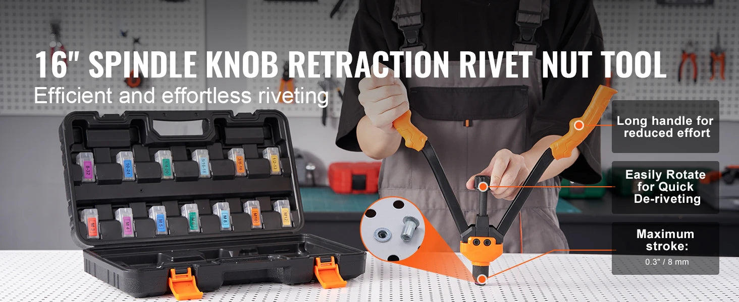 SucceBuy 14" 16" Rivet Nut Tool Rivnut Tool Kit with Metric and SAE Mandrels 70PCS/186PCS Rivet Nuts With Rugged Carrying Case    Home Decor Supply | Online Retail | ShoreShopper.com