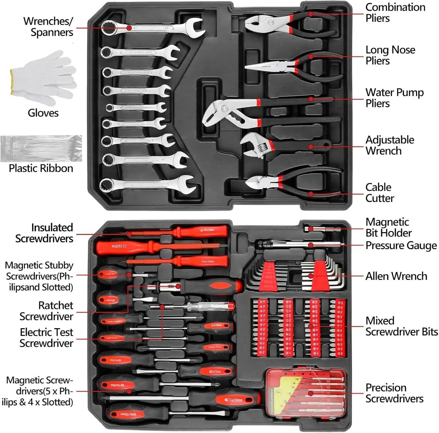 799pcs Tool Set Home Repair Tool kit with Trolley Case Mechanic Wrenches Socket Hand Tools for Daily Use Househould Work Repair - ShoreCo.Shop