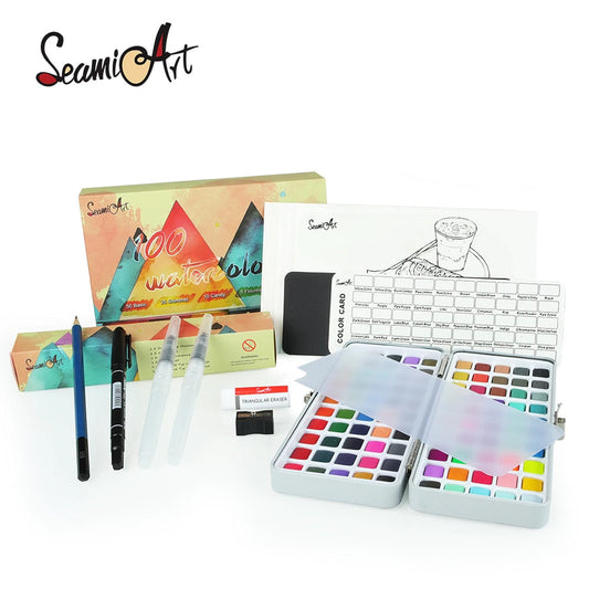 Seamiart 100 Color Solid Watercolor Gift Set Watercolor Pigments With Paint Brush Coloring Papers for Drawing Art Paint Supplies    Home Decor Supply | Online Retail | ShoreShopper.com