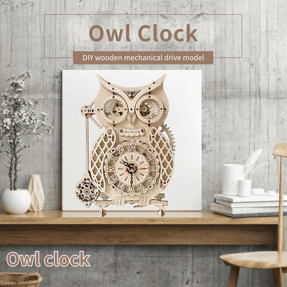 Wooden Puzzle 3D Owl Clock Model Building Kits Creative DIY Wall Clock Mechanical Retro Pendulum Clock Assembly Toy for Adults    Home Decor Supply | Online Retail | ShoreShopper.com