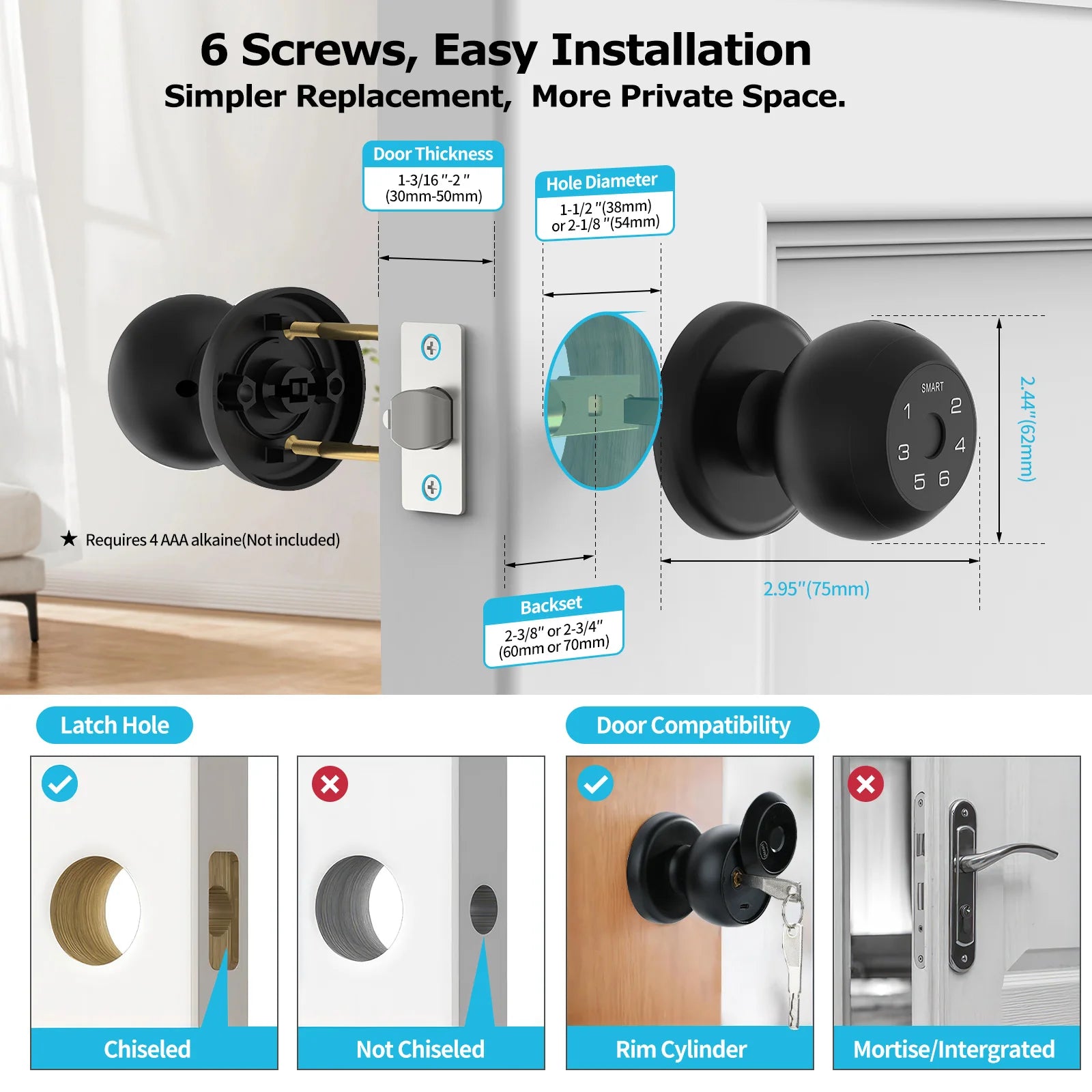 Viladepot Ball-Shaped Smart Lock Fingerprint, App-Controlled, Passcode, and Electronic Touchscreen Keypad Door Lock Smart Handle - ShoreCo.Shop