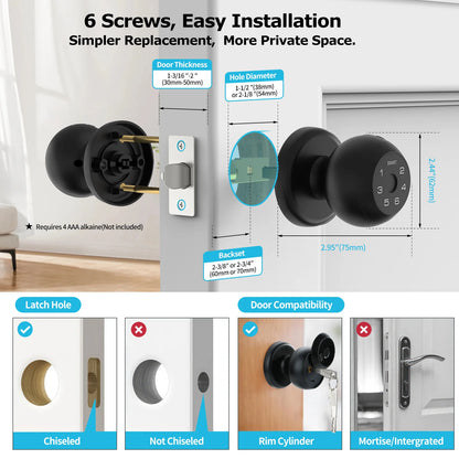 Viladepot Ball-Shaped Smart Lock Fingerprint, App-Controlled, Passcode, and Electronic Touchscreen Keypad Door Lock Smart Handle - ShoreCo.Shop