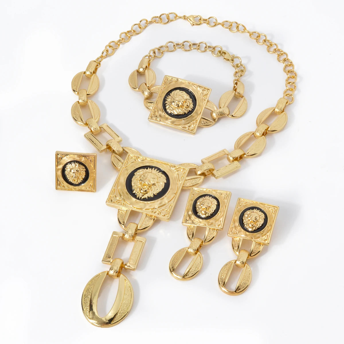 Gold Plated Jewelry Set  For Women African Indian Dubai Wedding Jewellery Luxury Choker Necklace Bracelet Earring Cuff Rings    Home Decor Supply | Online Retail | ShoreShopper.com