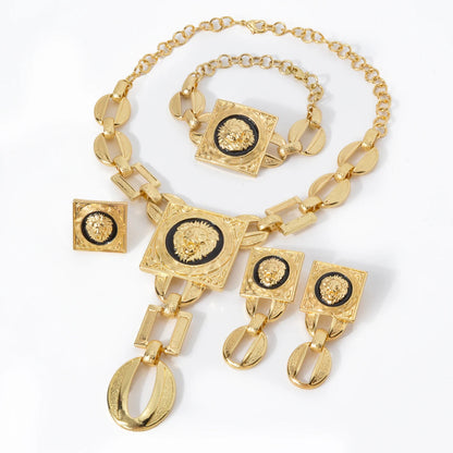 Gold Plated Jewelry Set  For Women African Indian Dubai Wedding Jewellery Luxury Choker Necklace Bracelet Earring Cuff Rings    Home Decor Supply | Online Retail | ShoreShopper.com