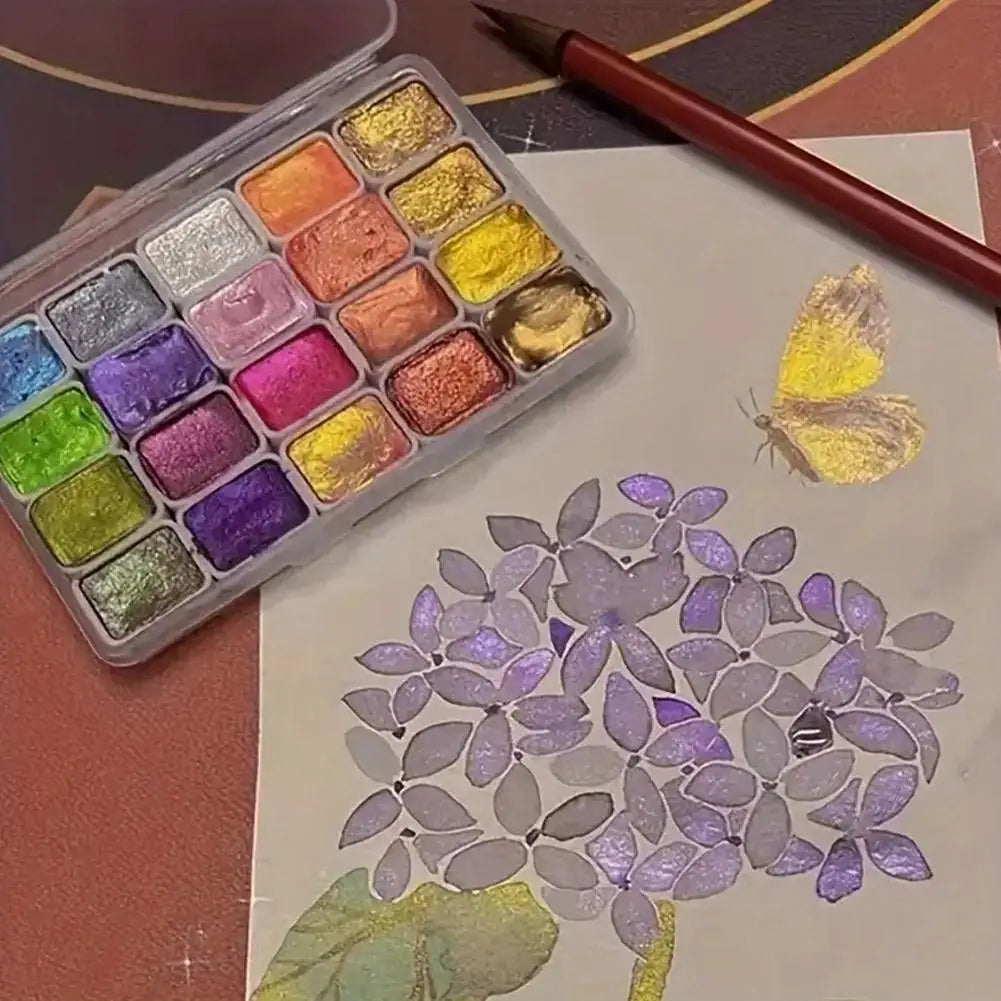 20 Colors Pearlescent Solid Watercolor Painting Set Portable Box Shiny Metal Painting Art Supplies Pigment Palette Drawing Tools    Home Decor Supply | Online Retail | ShoreShopper.com