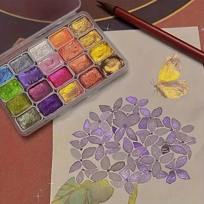 20 Colors Pearlescent Solid Watercolor Painting Set Portable Box Shiny Metal Painting Art Supplies Pigment Palette Drawing Tools    Home Decor Supply | Online Retail | ShoreShopper.com