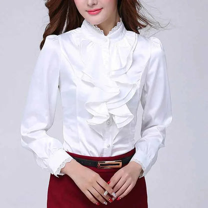 Women Shirts Long Sleeve   Spring Autumn Button Up Tops Fashion Lady Stand Collar Shirt Solid Color Female Elegant Blouses