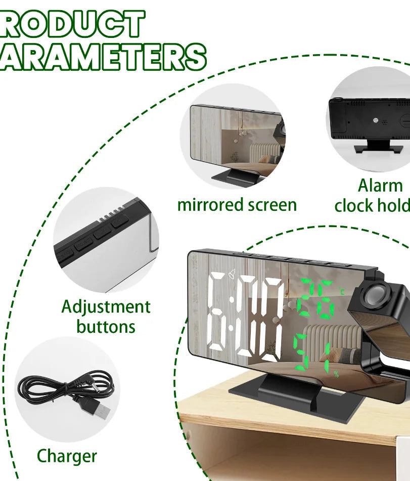 Projection digital alarm clock 180 ° arm projection LED alarm clock multifunctional USB plug in projector desktop LED clock    Home Decor Supply | Online Retail | ShoreShopper.com