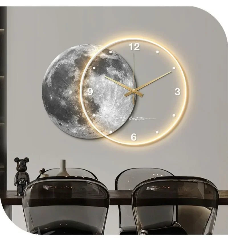 Large Wall Clock Luxury Dining Room Living Room Moon The Earth Modelling LED Light Silent Movement Bedroom Clock Wall Decoration    Home Decor Supply | Online Retail | ShoreShopper.com