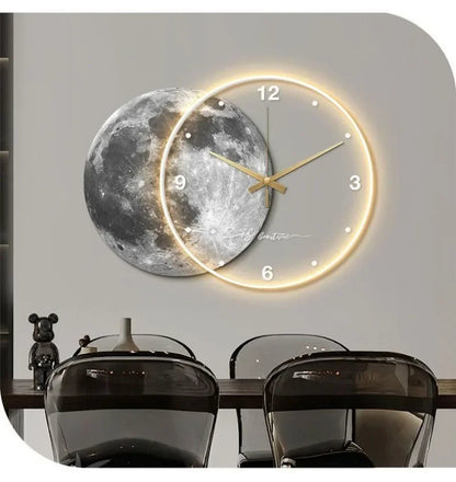 Large Wall Clock Luxury Dining Room Living Room Moon The Earth Modelling LED Light Silent Movement Bedroom Clock Wall Decoration    Home Decor Supply | Online Retail | ShoreShopper.com