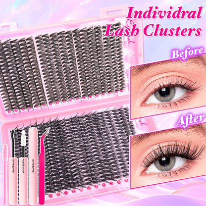 720/200pcs eyelash Extension Kit Fluffy Eyelash Extension kit with Lash Bond and Seal Lash Tweezers Thick Lash Clusters Wispy - ShoreCo.Shop