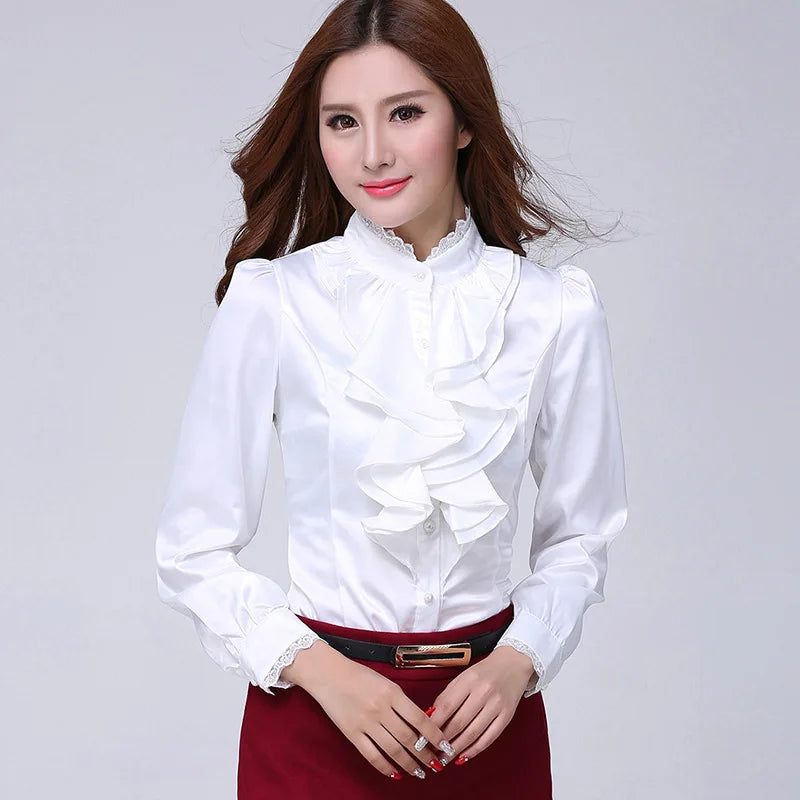 Women Shirts Long Sleeve   Spring Autumn Button Up Tops Fashion Lady Stand Collar Shirt Solid Color Female Elegant Blouses    Your Coastal Marketplace | Shoreshopper.com