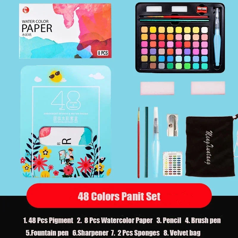 Watercolor Painting  48 Colors Solid Water Color Paint With Brush&Paper Drawing Set Art Supplies for Artists Beginner    Home Decor Supply | Online Retail | ShoreShopper.com