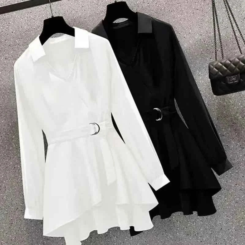 Women Blouses Summer Shirts 2025 New Short Spring High Waist Long Sleeve Shirt Casual Elegant Work Slim Fit White Black Y2k Top