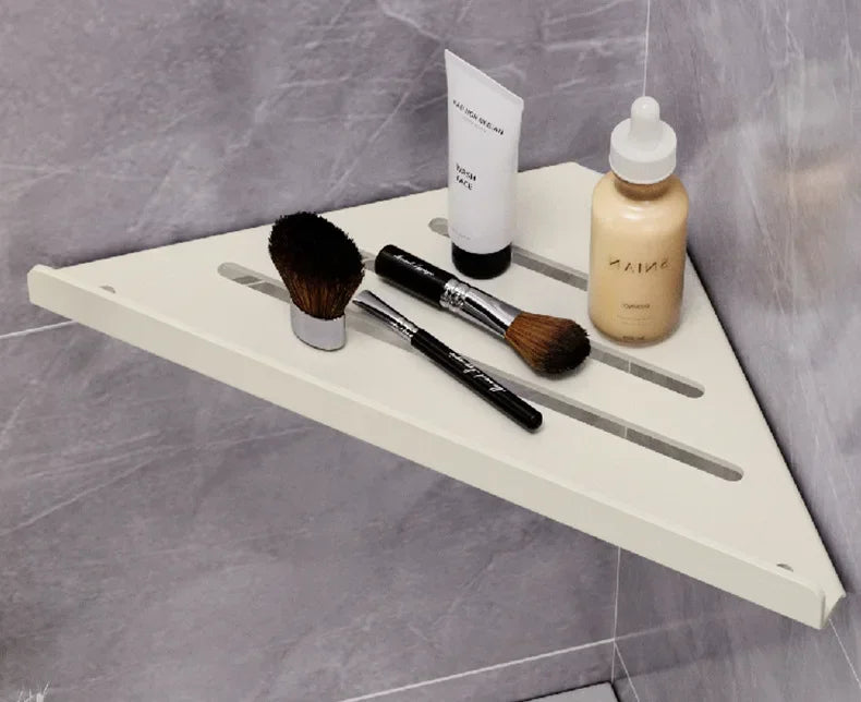 Bathroom Triangle Drain Shelf No Drilling Wall Mounted Cosmetic and Toiletries Hollow Carbon Steel Shelf with Hooks    Home Decor Supply | Online Retail | ShoreShopper.com