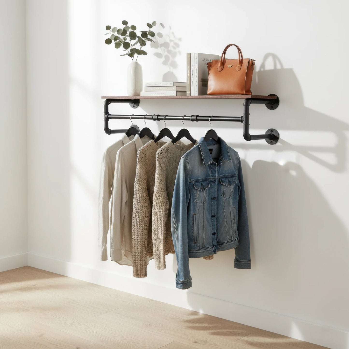 Industrial Pipe Clothes Rack with Top Shelf, 39 In Space-Saving 2 Tiers Heavy Duty Pipe Wall Mounted Clothing Shelves    Home Decor Supply | Online Retail | ShoreShopper.com