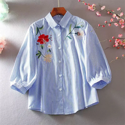 Embroidered Shirt For Women Blouse Artistic Blous Retro Woman Blouse Loose Top Lapel Cardigan Summer Leisure Woman Clothes Shirt    Your Coastal Marketplace | Shoreshopper.com
