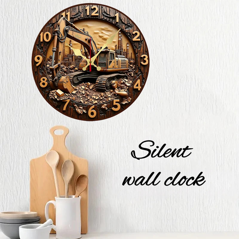 Excavator Industrial Wooden Round Silent Hanging Wall Clock, Suitable For Living Room,Office,Study Room,Bedroom, Home Decoration    Home Decor Supply | Online Retail | ShoreShopper.com