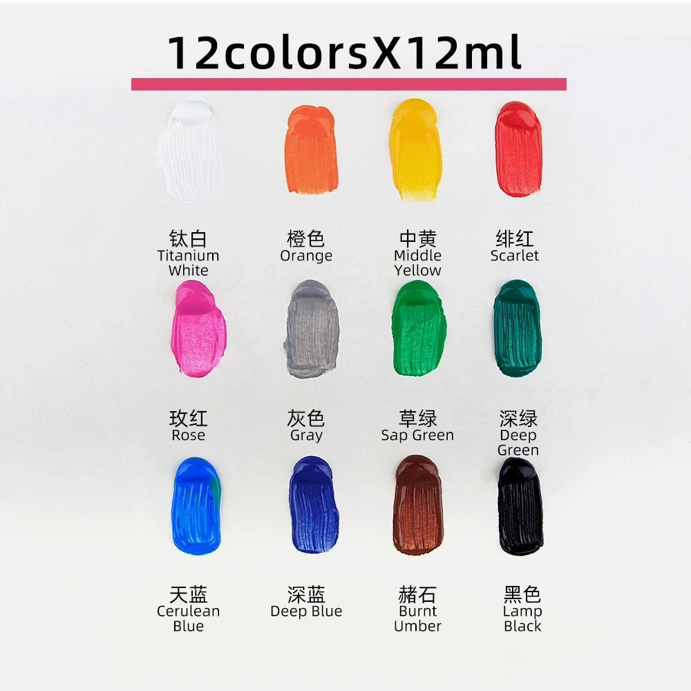 12 Color Acrylic Paint Set 9ml Tubes Waterproof Art Supplies for Beginner Artists DIY Painting on Canvas Wall Art Craft Projects    Home Decor Supply | Online Retail | ShoreShopper.com
