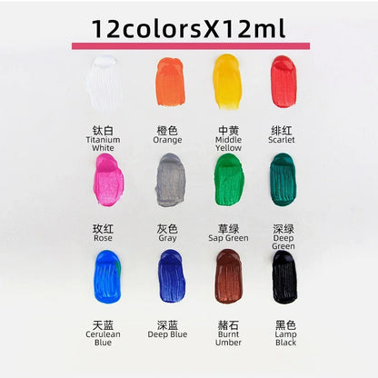 12 Color Acrylic Paint Set 9ml Tubes Waterproof Art Supplies for Beginner Artists DIY Painting on Canvas Wall Art Craft Projects    Home Decor Supply | Online Retail | ShoreShopper.com