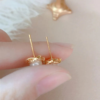 Upscale 14k Gold Jewelry Real Gold  Earrings Zircon Pearl Twist Luxury Stud Earrings for Women Brincos Pendientes Bijoux    Home Decor Supply | Online Retail | ShoreShopper.com