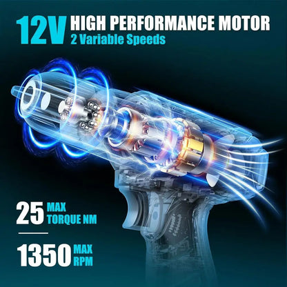 Tool Kit 206PCS with Drill - 12V Cordless Power Drill Combo Home Tool Set - Portable Basic General Household Toolbox for Repair - ShoreCo.Shop
