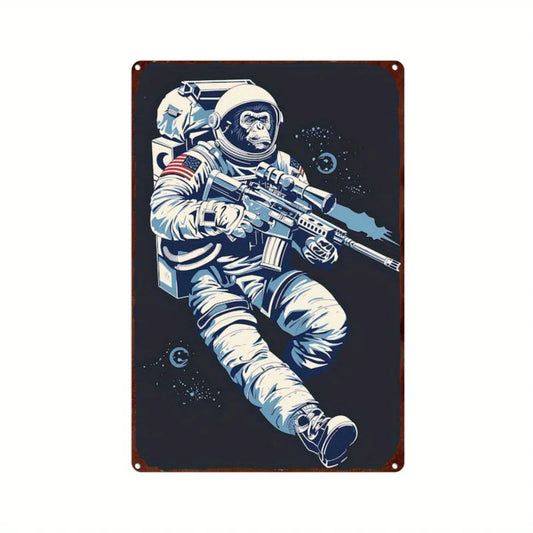 Vintage Astronaut Metal Sign with Weapon, 8x12 Inch Frameless Wall Art, Retro Space Decor for Home, Bar, Cafe, Easy Install    Home Decor Supply | Online Retail | ShoreShopper.com