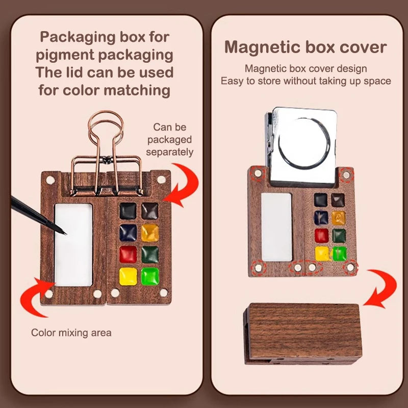 1pc Art Supplies Sketchbook Palette Mini Walnut Wood Watercolor Palette Portable Paint Box With Clip Travel Painting Paint Tray    Home Decor Supply | Online Retail | ShoreShopper.com
