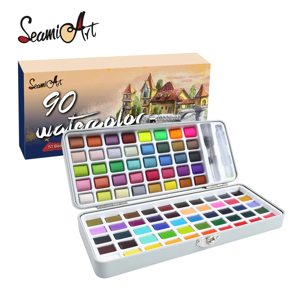 Seamiart 50/72/90/100 Color Solid Watercolor Paint Set Basic Neone Glitter Watercolor Pigments for Drawing Art Paint Supplies    Home Decor Supply | Online Retail | ShoreShopper.com